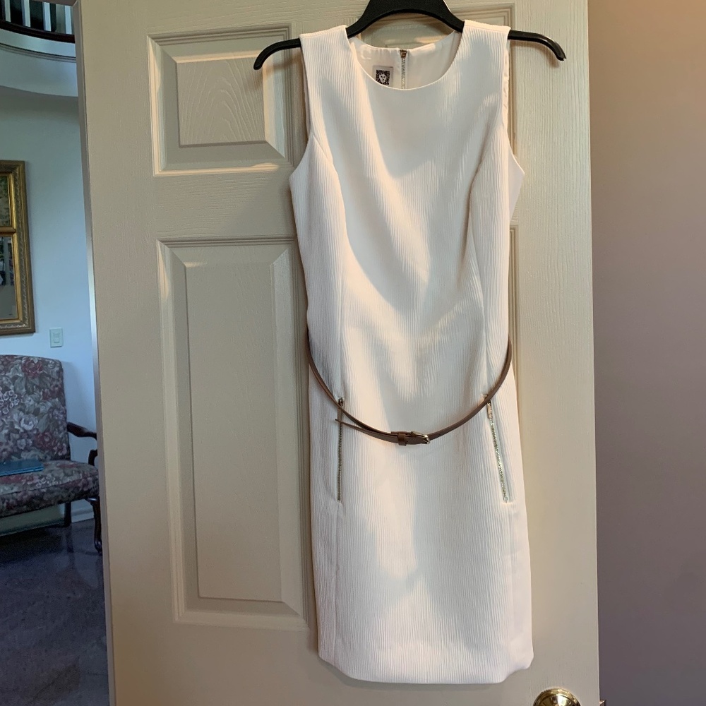 Anne Klein Cream Sleeveless Belted Dress sz 8